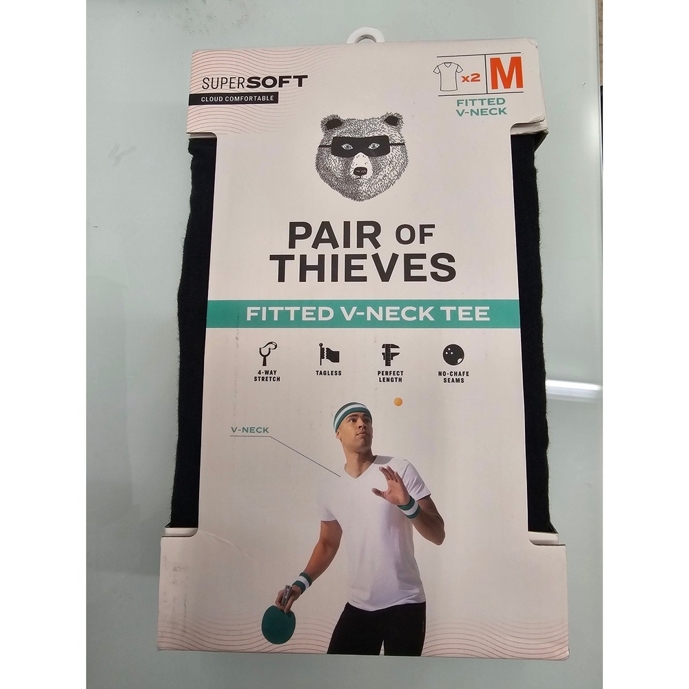 Pair of Thieves Mens SuperSoft Fitted V-Neck Undershirt 2-Pack Black Size M